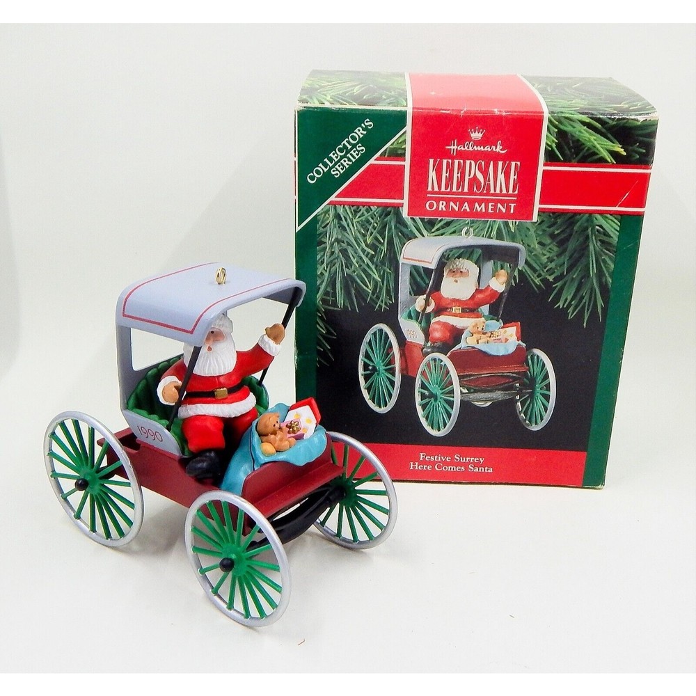 Hallmark Ornament 1990 Festive Surrey Here Comes Santa12th in Series